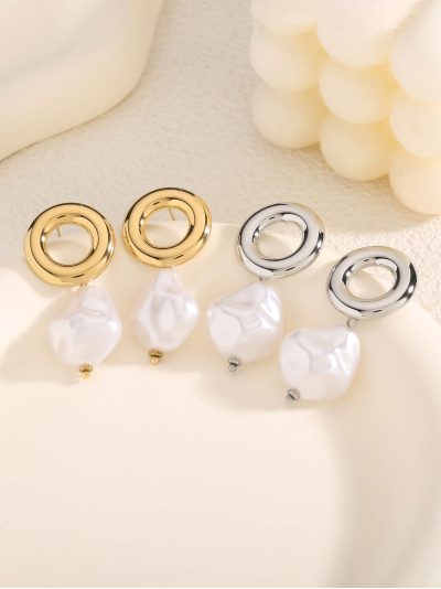 Pendientes aro colgante perla 