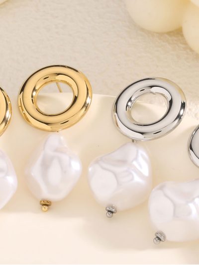 Pendientes aro colgante perla  2