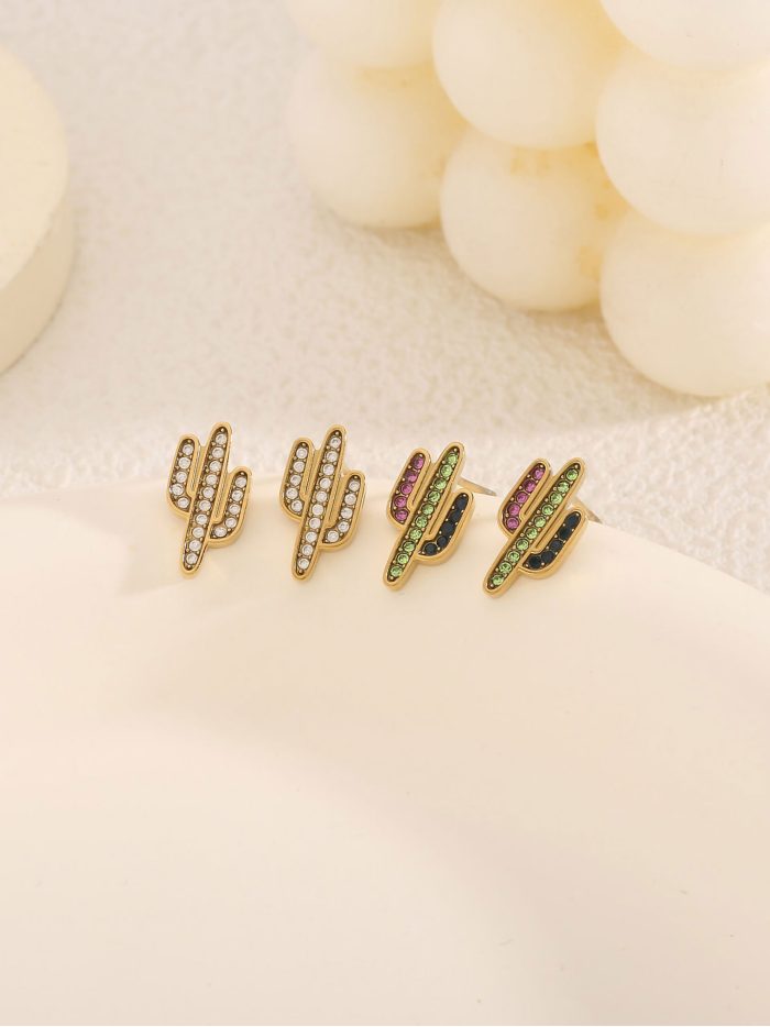 Boucles d'oreilles cactus avec zircones