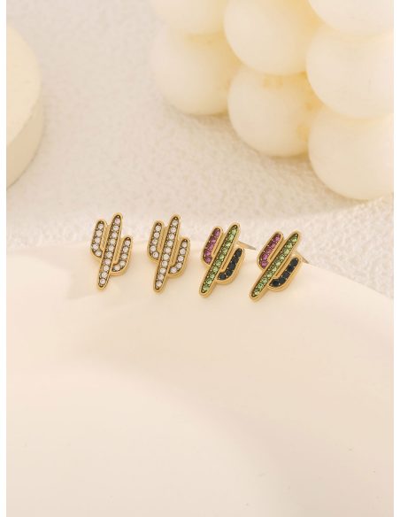 Boucles d'oreilles cactus avec zircones