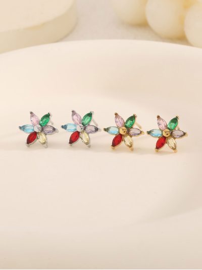 Pendientes flores con circonitas de color