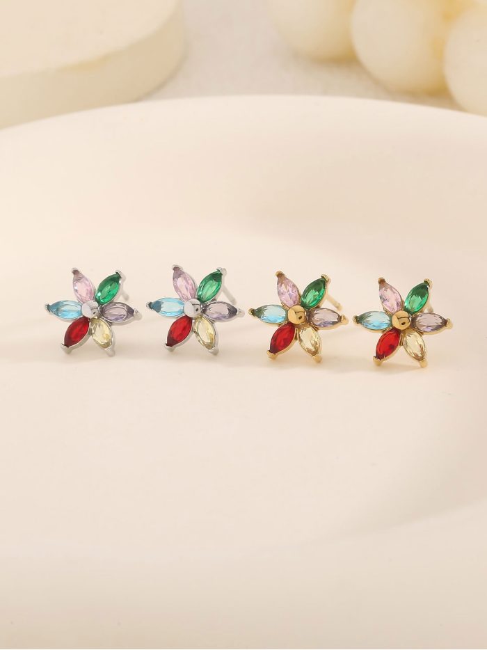 Pendientes flores con circonitas de color