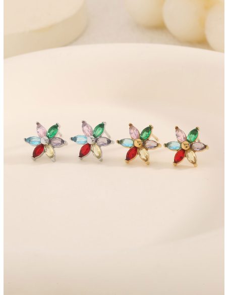 Pendientes flores con circonitas de color