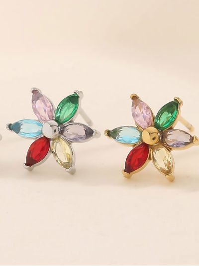 Pendientes flores con circonitas de color 2