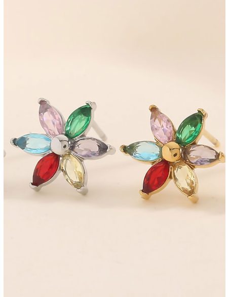 Pendientes flores con circonitas de color