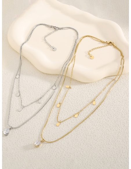 Doppel-Halskette mit Zirkonia-Anhänger