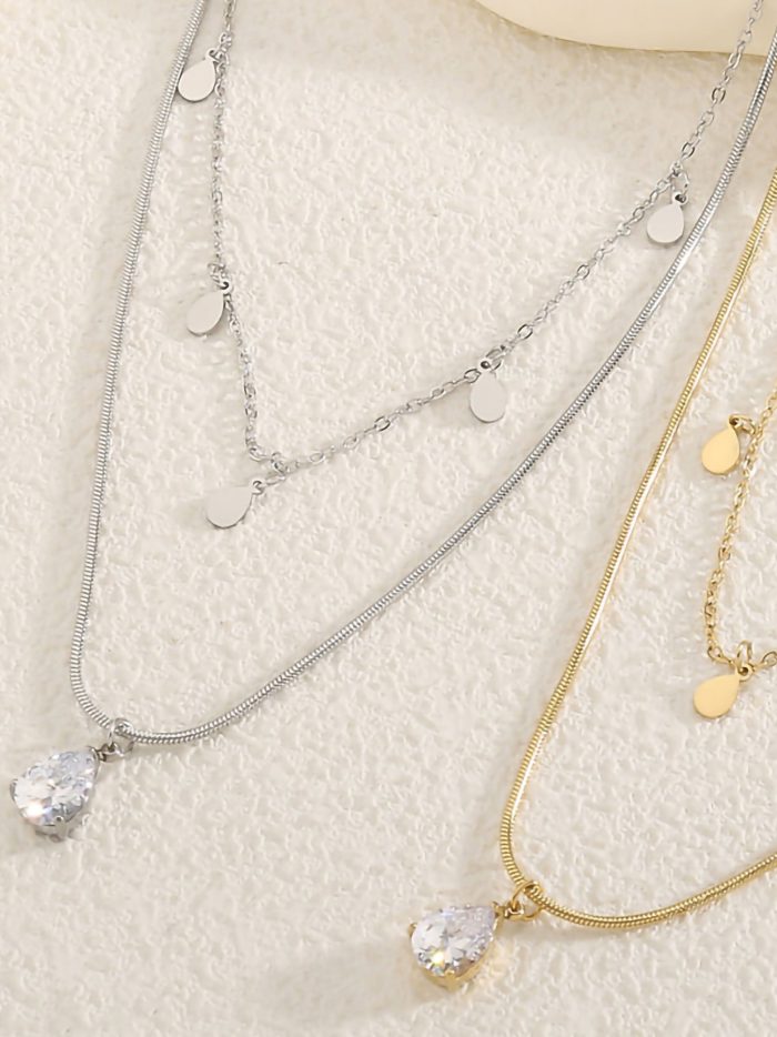 Doppel-Halskette mit Zirkonia-Anhänger