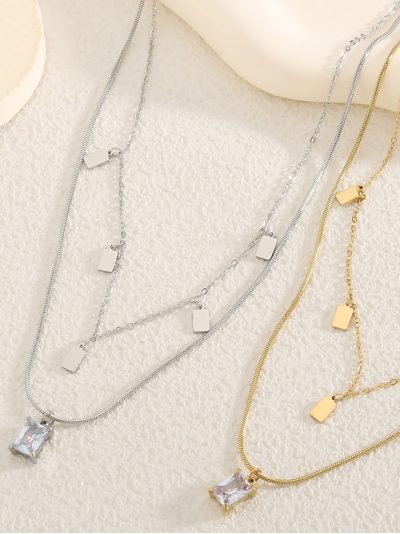 Collar doble colgante con circonita 2