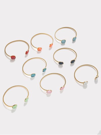 Pulseira aberta com cabochões de cor