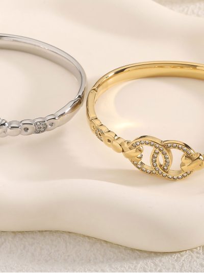 Pulsera rígida aros entrelazados con circonita 2