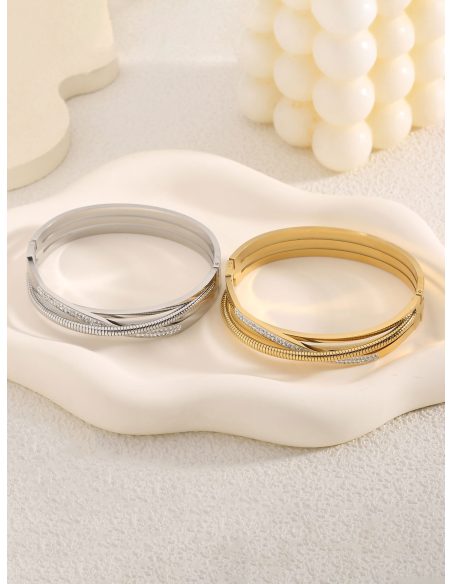 Pulsera rígida cruzada con circonitas