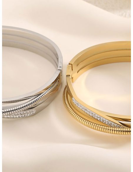 Pulsera rígida cruzada con circonitas