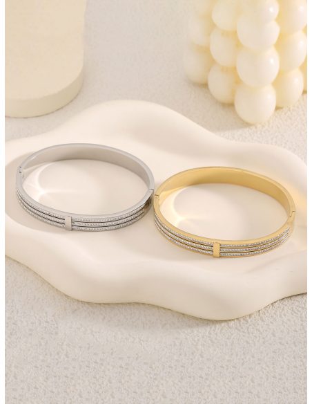 Pulsera rígida tres línea con circonitas