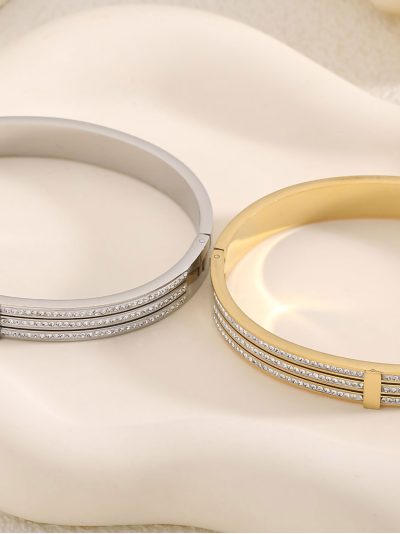 Pulsera rígida tres línea con circonitas 2