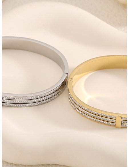 Pulsera rígida tres línea con circonitas