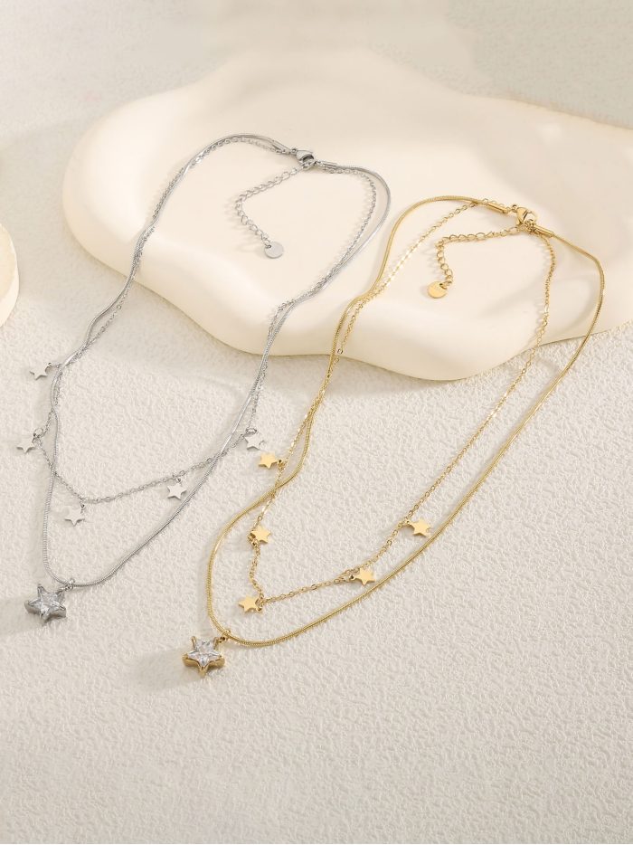 Doppelstern-Halskette mit Zirkonia