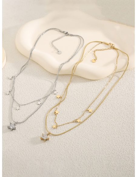 Doppelstern-Halskette mit Zirkonia