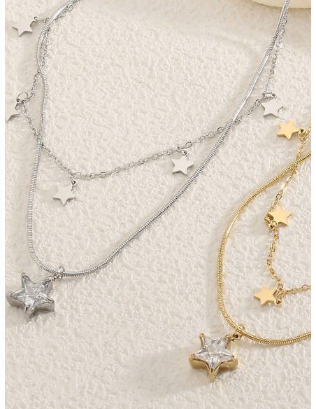Doppelstern-Halskette mit Zirkonia