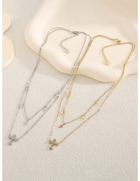 Collar doble cruz con circonitas