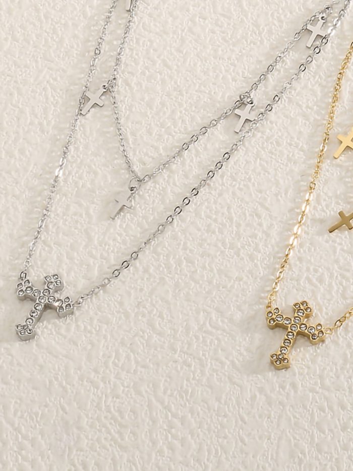 Collar doble cruz con circonitas