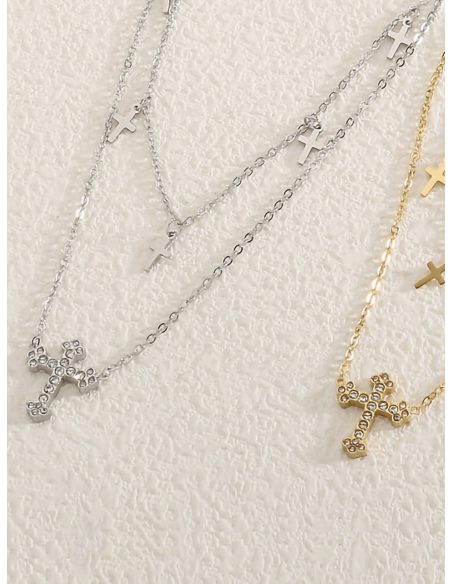 Collar doble cruz con circonitas
