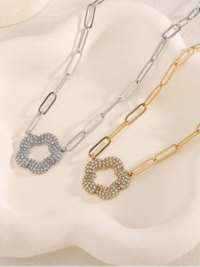 Collana catena maglia fiore con zirconi