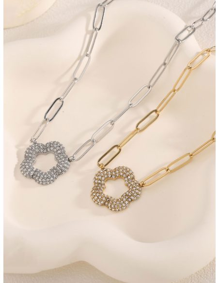 Halskette mit Blumen-Gliederkette und Zirkonia