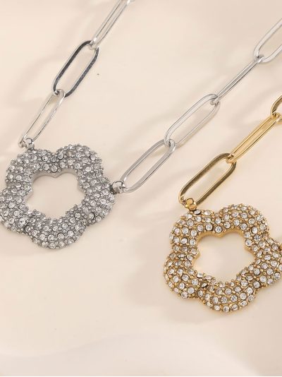 Collana catena maglia fiore con zirconi 2