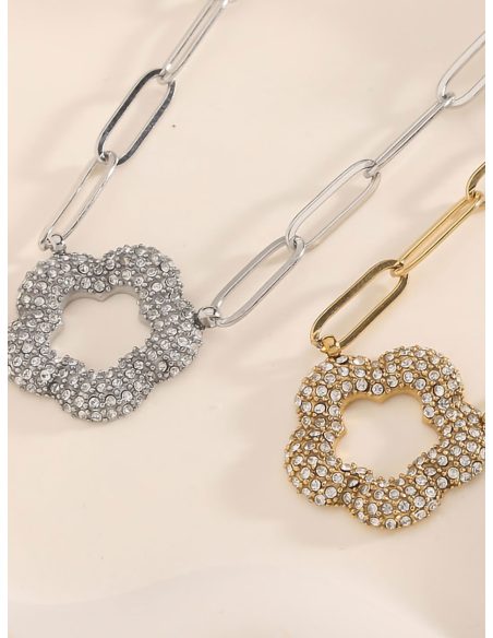 Halskette mit Blumen-Gliederkette und Zirkonia