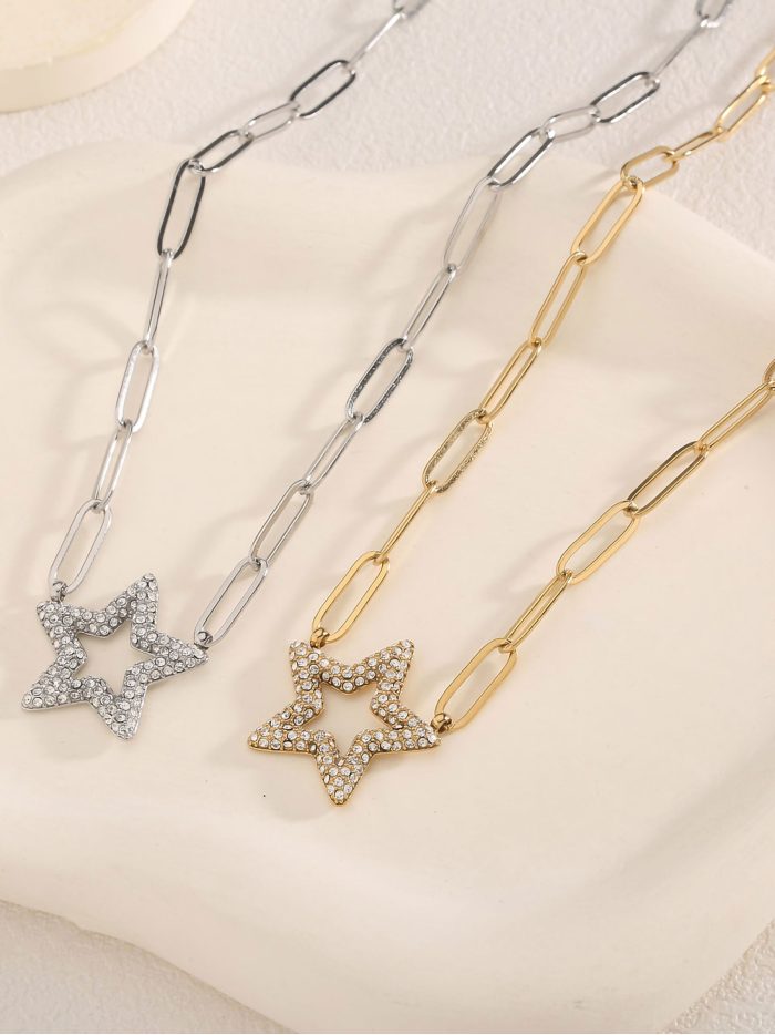 Halskette mit Stern-Gliederkette und Zirkonia