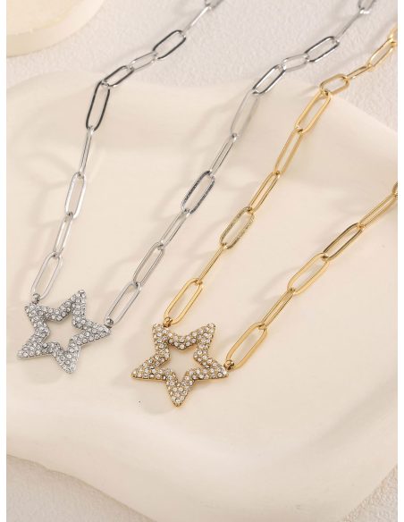 Halskette mit Stern-Gliederkette und Zirkonia