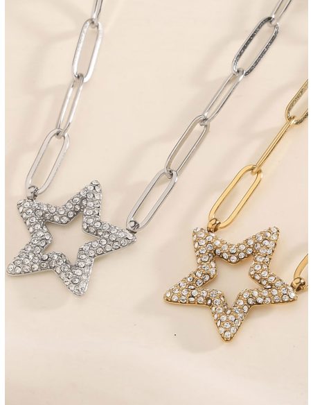 Halskette mit Stern-Gliederkette und Zirkonia