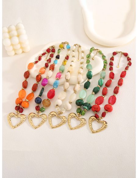 Collar cuentas colgante corazón