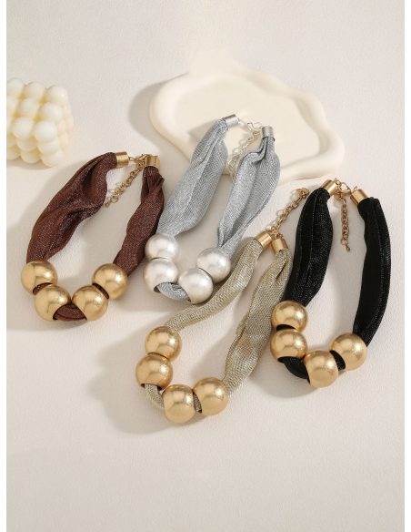 Collar gargantilla malla con abalorios dorados