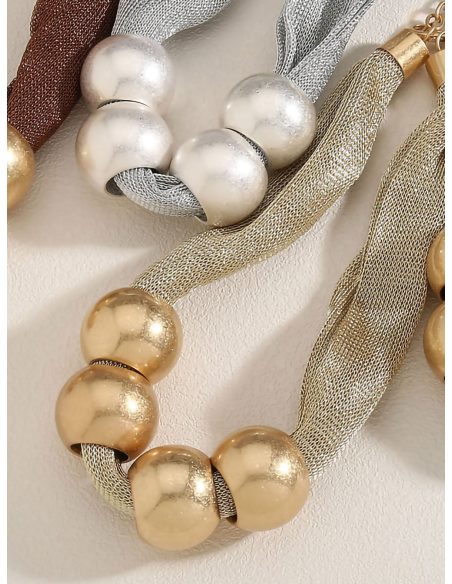 Collar gargantilla malla con abalorios dorados