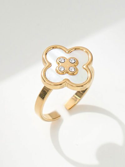 Anillo trébol nácar con circonitas 2