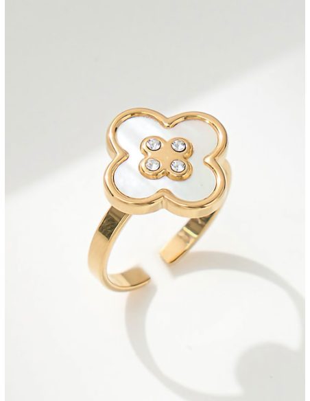 Anillo trébol nácar con circonitas