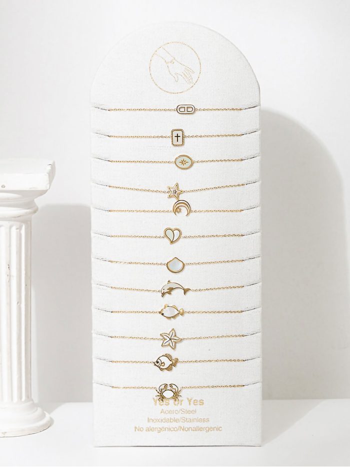 Conjunto de 12 pulseras con colgantes de nácar - Expositor incluido