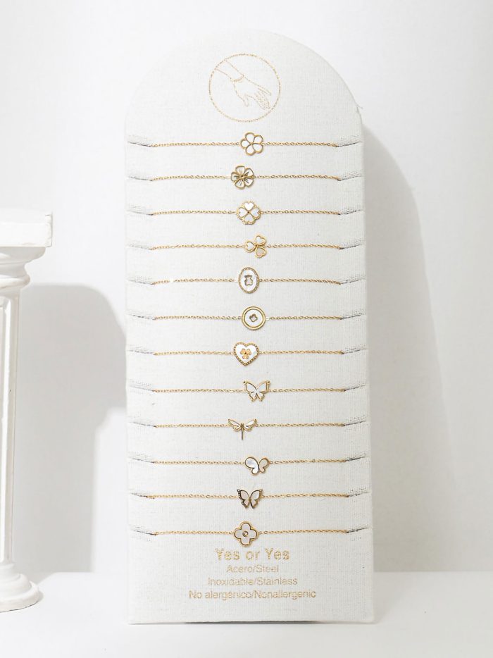 Conjunto de 12 pulseras con colgantes de nácar - Expositor incluido