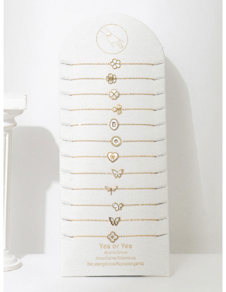 Conjunto de 12 pulseras con colgantes de nácar - Expositor incluido