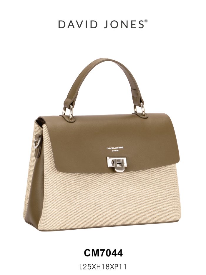 Bolso de mano bicolor solapa y cierre metálico