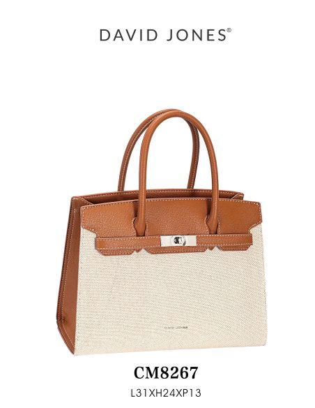 Bolsa tote bicolor com fecho giratório.