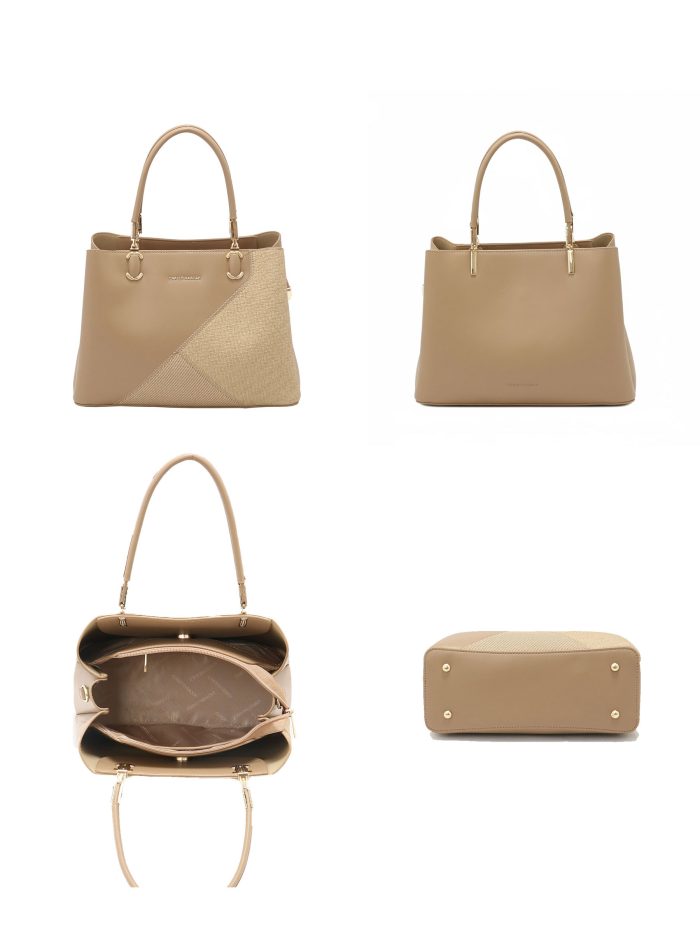 Bolso de mano combinado pespuntes