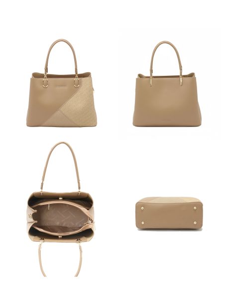 Bolso de mano combinado pespuntes