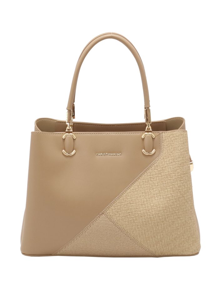 Bolso de mano combinado pespuntes