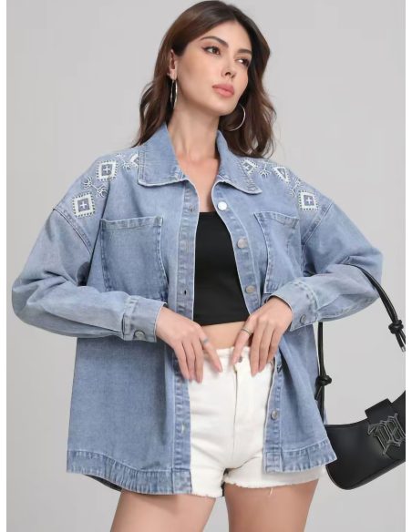 Camicia oversize in denim ricamato