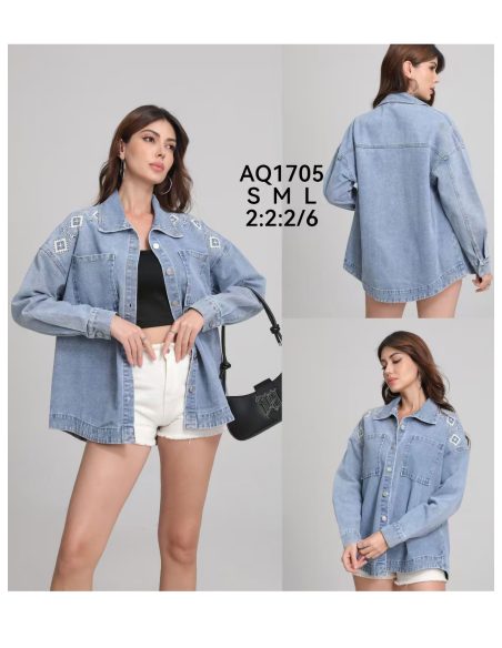 Camicia oversize in denim ricamato
