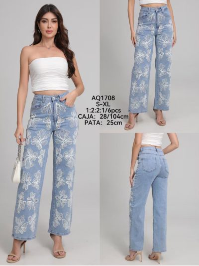 Jeans recto bordado floral 2