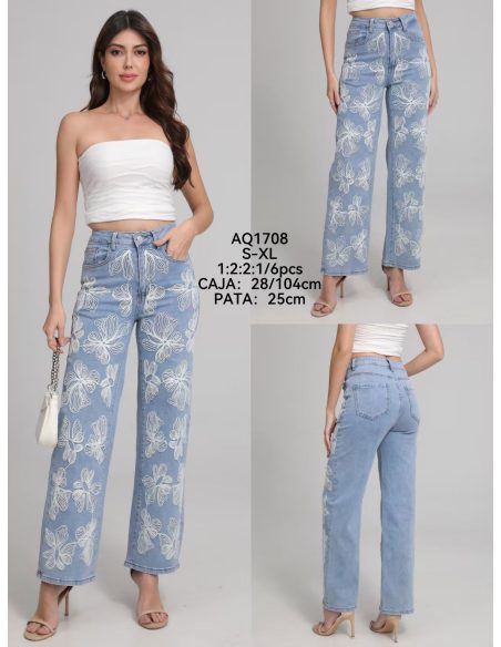 Gerade geschnittene Jeans mit Blumenstickerei
