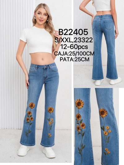 Jeans acampanado bordado de girasoles 2